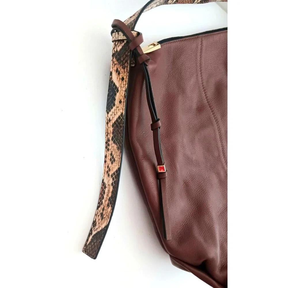 VC Vince Camuto Corin Lg Hobo Bag Bordeaux Brown Leather Snake Print Top Strap